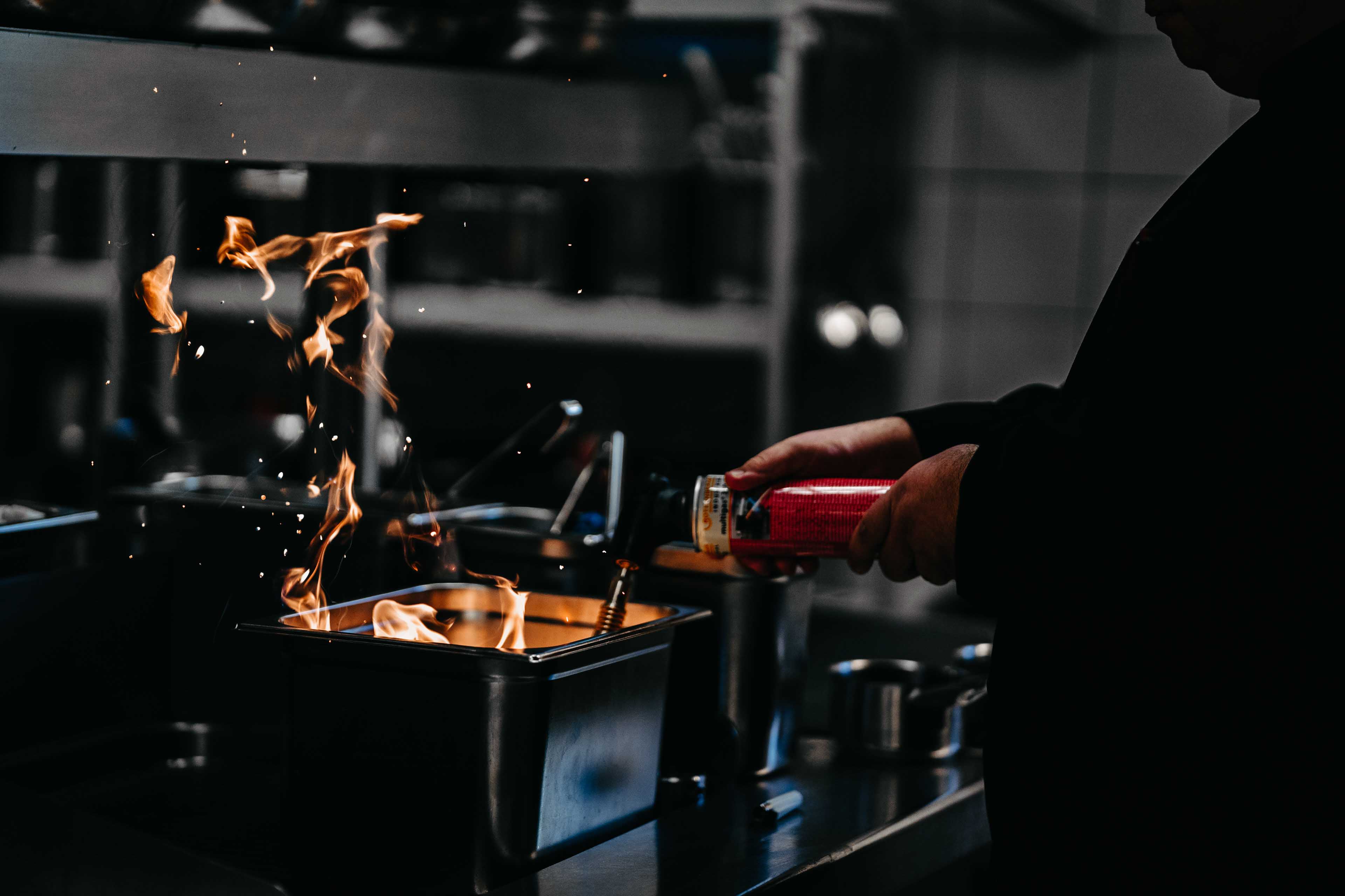 Abstract photograph of flaming food