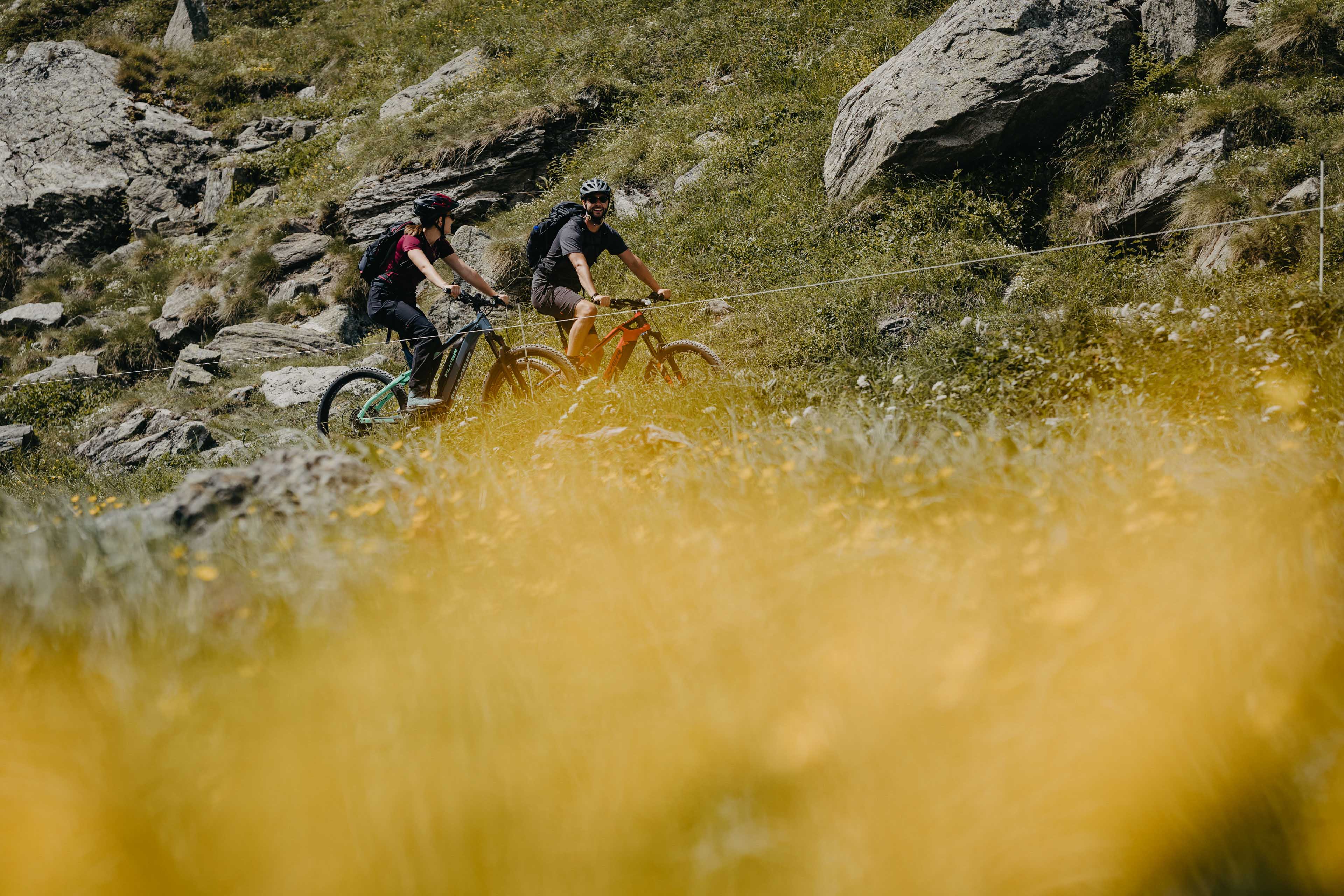 Couple on a mountain bike tour