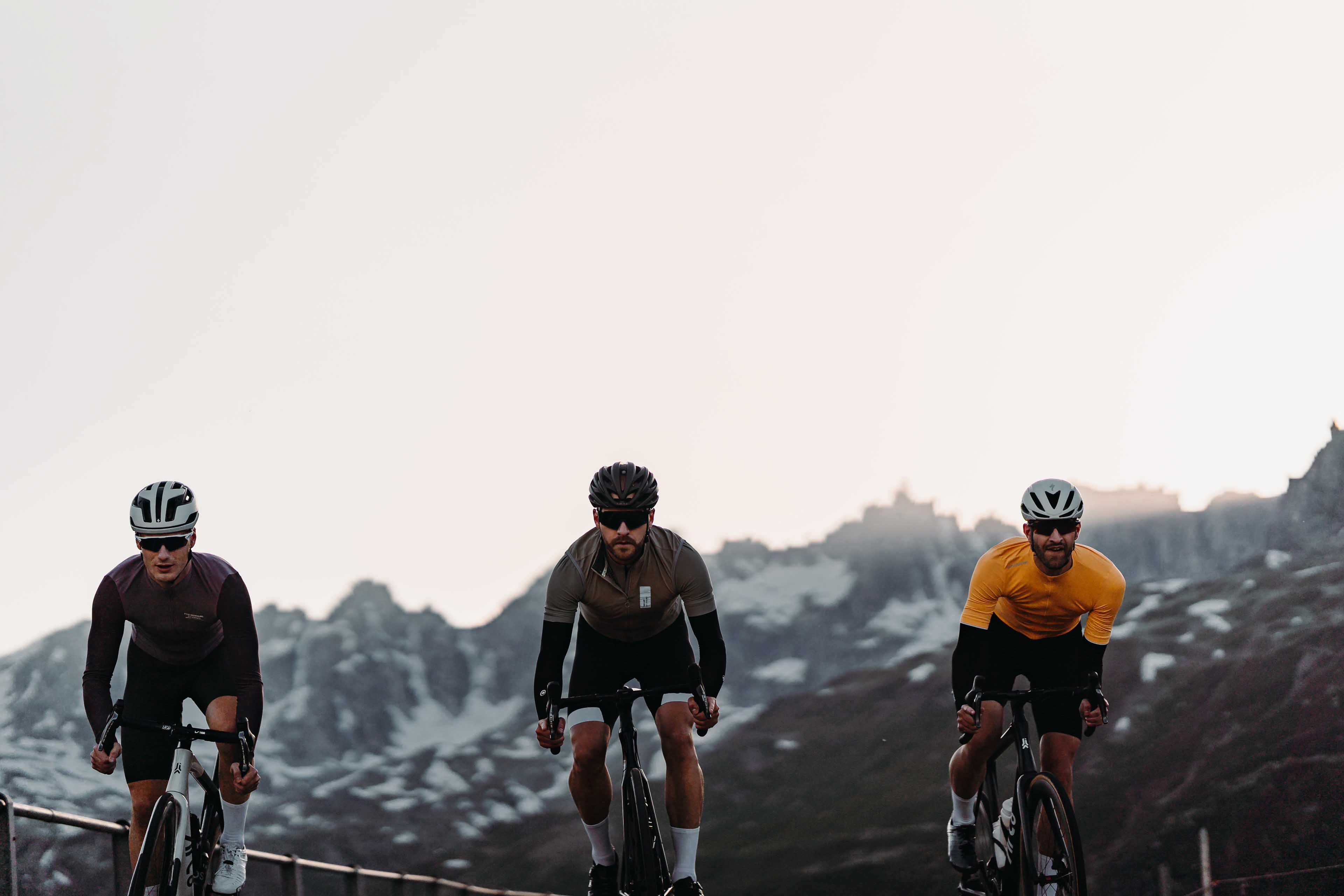 Road cyclists in action on the Furkapass, Switzerland